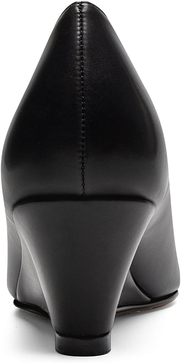 Mettesally Women's Wedge Heels Closed Pointed Toe Pumps Slip On Mid Low Heels Comfortable Wedding Office Dress Shoes Black MatteC US9R