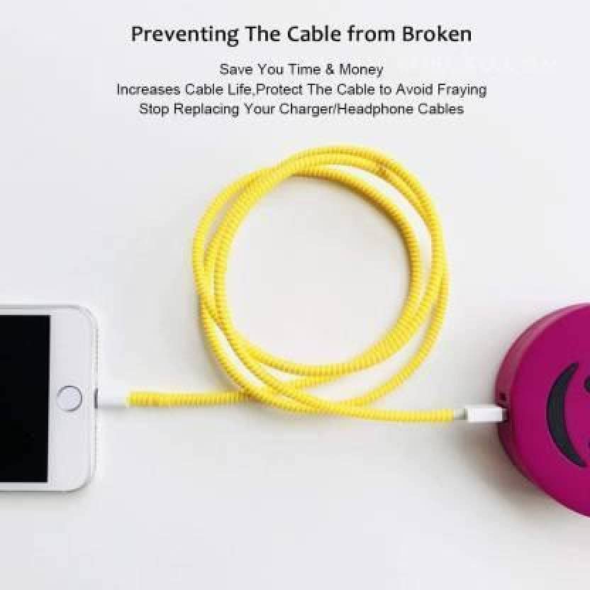 Image of Spiral Cable Protector, Data Cable Protective Sleeve, Headphone Saver, Charger Protective Cover, Wire Repair /Strain Relief Cable Wrap Tube for USB Data Cable Headphone Cable (Yellow+ Jet Black)