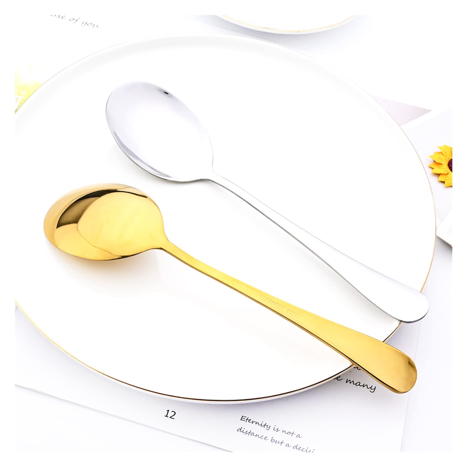 2/4/6-teiliges Geschirrset Küche Abendessen öffentlicher Löffel Restaurant Edelstahl Verteillöffel Buffet Servierlöffel Leisurely (Color : 6Pcs Black)