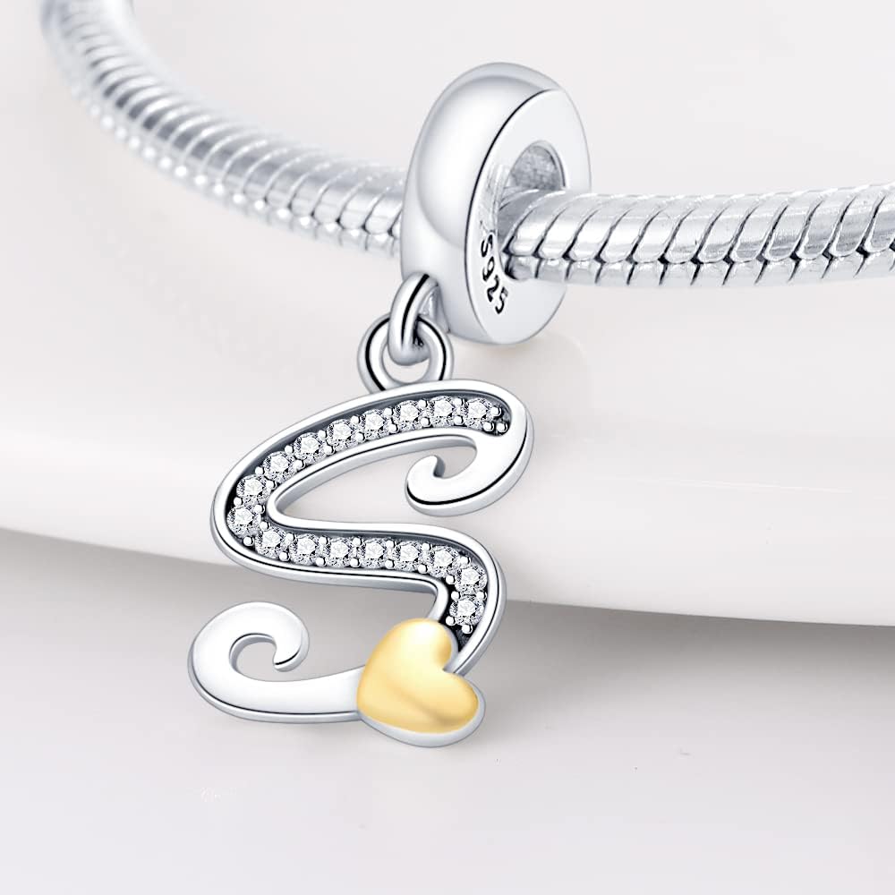 Pandach 925 Sterling Silver Alphabet Initial Letters Charms Complete A-Z Solid Silver Cubic Zircons Beads Dangle Pendants for European Bracelets Necklace Women Holiday Gifts - Image 5