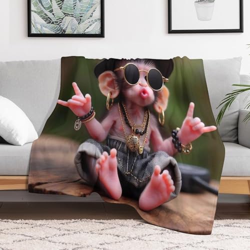 Couverture singe impression 3D en polaire flannel 140x180cm - 3