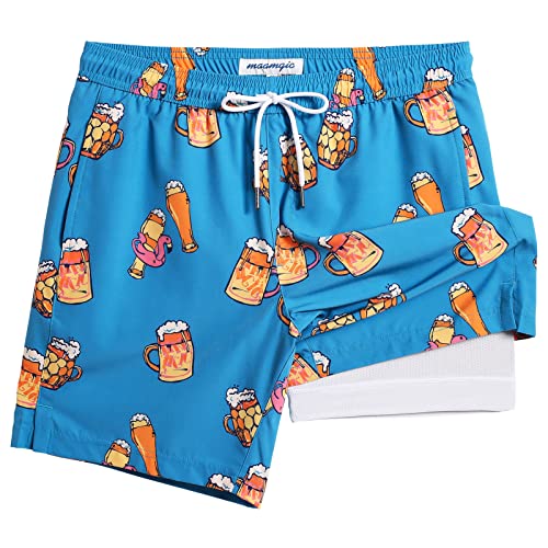 Image of maamgic Mens Swim Trunks with Compression Liner 7 Inch Inseam Mens Bathing Suit Quick Dry Swimming Trunks Swimsuit