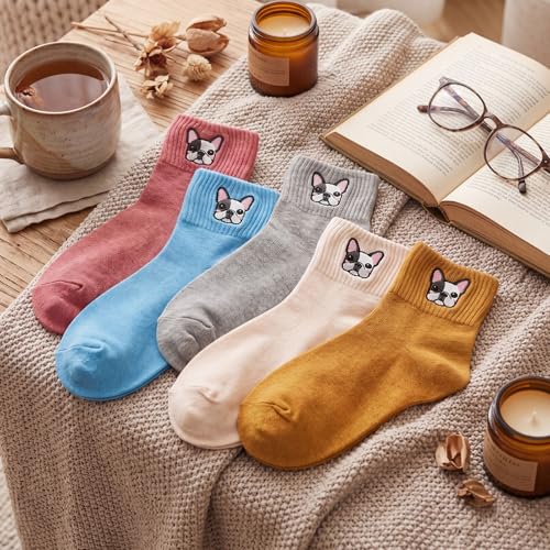 Image of Eurzom 10 Pairs Socks Womens Crew Elastic Ankle Length Cotton Socks Aesthetic Cute Lightweight Low Cut Gifts for Women