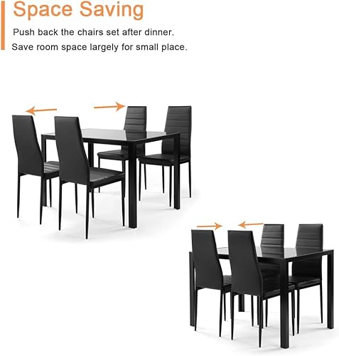 Miniatura 4 de SLEERWAY Juego de mesa de comedor de cocina para 4 personas mesa de cocina de escritorio de vidrio templado grueso y 4 sillas de cuero con cojín