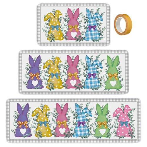 Drydiet 3 Pcs Holiday Kitchen Rugs for Halloween, Easter Bunny
