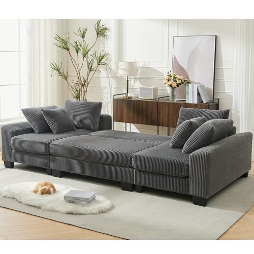 Image of ERYE 114-Inch Oversized U-Shaped Sleeper Sectional Sofabed, U Shaped Pull Out Sleeper Couch Symmetrical Convertible Sectional Sofa Bed with Double Chaise Daybed & Toss Pillows