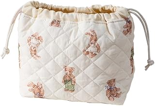 Cute Bear Quilted Makeup Bag Large Capacity Drawstring Pouch Portable Travel Organizer For Women