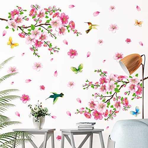 LiveGallery Pink Cherry Blossom Tree with Butterfly Vinyl Art Wall Decal Pink Cherry Blossom Tree Wall Decal, Flower Floral Wall Sticker with Butterfly, Vinyl Art Wall Decal, Wall Decal Mural