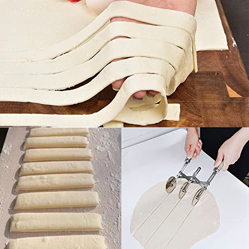 MTOMDY 3-Wheel Pastry Knife, Dough Cutter and Wooden Handle Pizza Knife Wheel,Spaghetti And Noodle Slicer, Stainless Steel Pizza slicer, multiple pasta roller cutter tools, (with handle) - Thumbnail 6