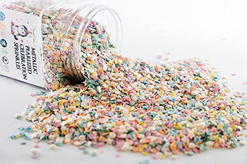 Metallic Pearlized Celebration Sprinkles-Dairy Free,Gluten Free,Egg Free,Vegan,Soy Free,Nuts Free,Kosher,Large,Bulk Candy,Cupcake,Cookies And Cake Topper,Jimmies,Baking,Decorating,Sugar Shapes,Sequins #TOP3