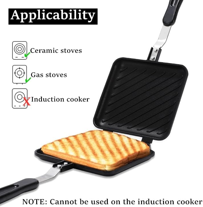 Miniatura 3 de Sandwichera, sartén para hacer panini a la parrilla con platos antiadherentes, prensa para sándwiches tostados para estufa, sartén de aluminio de