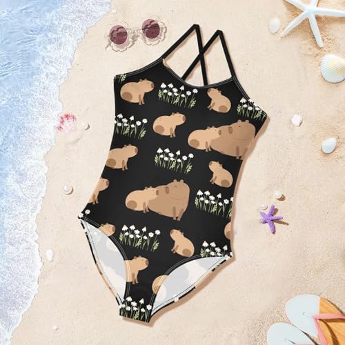 Image of Girls one Piece Swimsuit Summer UPF 50+ Quick Dry Beach Bathing Suit with Straps Swimwear 3-10 Years