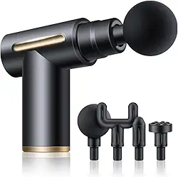 Mini Pistola Massageadora Miofascial Elétrica Portátil Profissional Mini Massageador Eletrico Recarregável Pistola de Massagem Fisioterapia Para Liberação Muscular 4 Ponteiras (Preto)