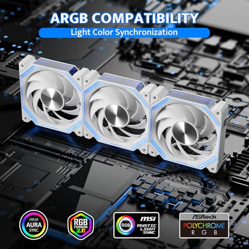 Image of darkFlash INF34 120MM PC Case Fan, Daisy-Chain, up to 2000RPM Cooling, 4-Pin PWM, ARGB CPU Cooling Computer Fan, 3 Pack (Forward, White)