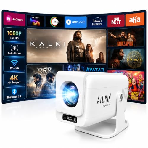 Image of Ailkin Smart Gaming Projector Autofocus Native 1080P, 4K Support, 12000 Lumens Android 14 Smart Projector with WiFi 6 Bluetooth, 4D Keystone, Home Theater Outdoor Movie Projector