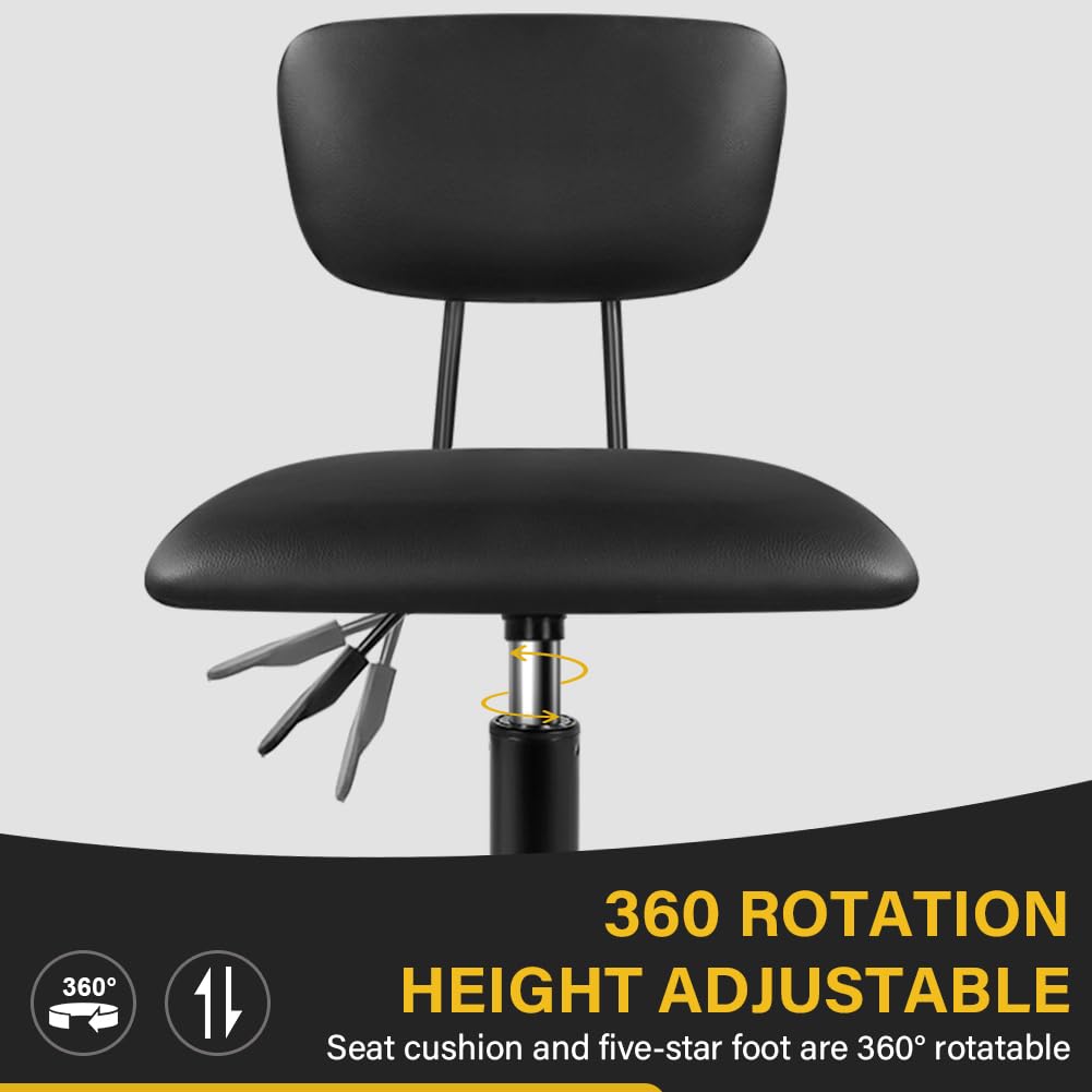 Taburete giratorio cuadrado con ruedas, taburetes ajustables en altura para el hogar, trabajo, dibujo, spa, tienda de masajes, rentable, taburete con respaldo (negro)