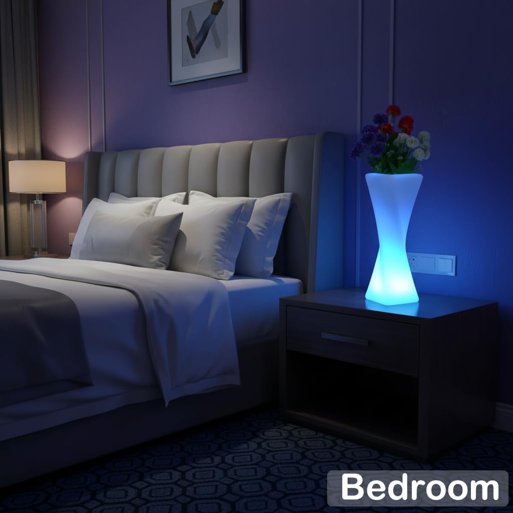 20-in LED Lighted Vase, Rechargeable Fun LED Vase Night Light w/Remote, 16 Colors & 4 Modes Cordless Flower Pot Light, Waterproof & Sturdy Mood Lamp for Living Room Bedroom Yard Wedding Party Decor