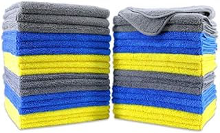 POLYTE Premium Microfibre Cleaning Towel, 40x40 cm, 36 Pack, Blue,Gray,Yellow