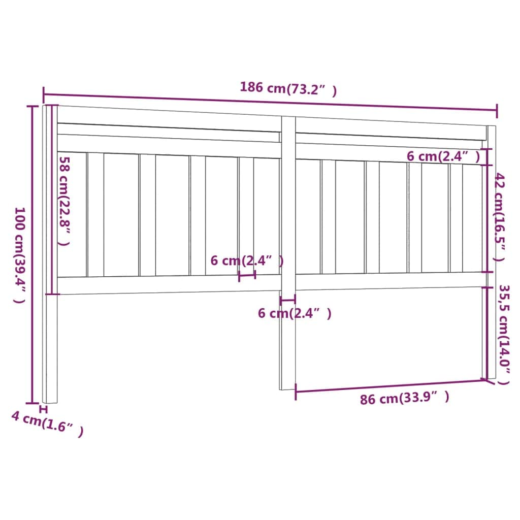 vidaXL Cabecero de Cama Cabezal Dormitorio Estructura Habitación Mobiliario Muebles Decoración Adorno Madera Maciza de Pino Blanco 186x4x100 cm