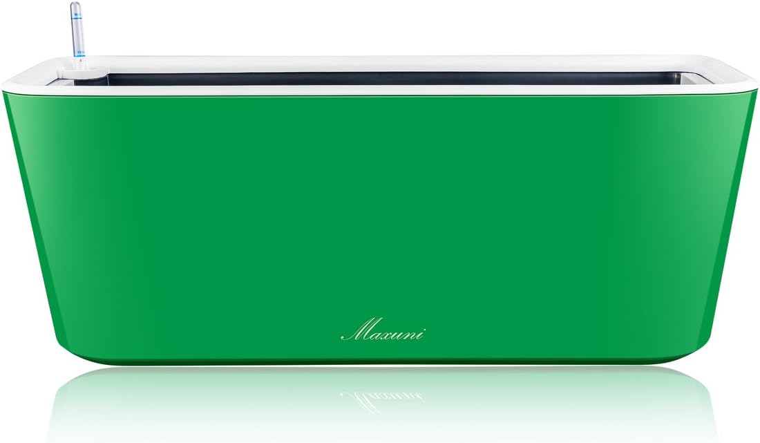 Self Watering Planter Foolproof Indoor or outdoor Garden Modern Decorative Planter Pot for All House Plants, Flowers, Herbs, Vegetables, Berries, Succulents. Easy / Looks Great (30" Rectangle, Green)