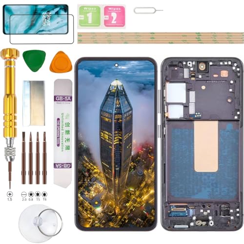 Gadget Troops (inget fingeravtryck) LCD-skärm montering för Samsung Galaxy S23 SM-S911B/DS, S911B, S911U, S911U1, S911W, S911N, S9110, S911E skärmersättningskit (svart)