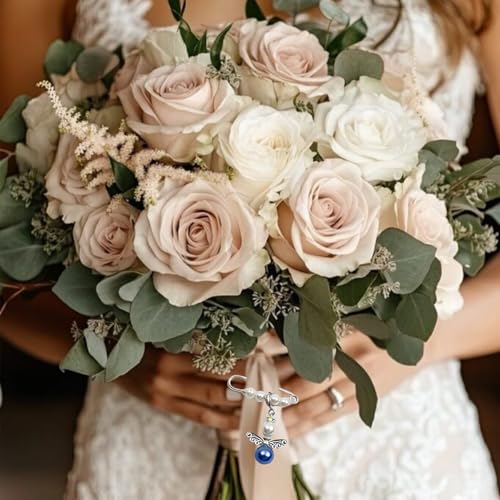 Something Blue Guardian Angel Bridal Charm, Memorial Wedding Bouquet Charm, Hug from Heaven Keepsake for Bride, Wedding Gift in Memory of Mom or Dad, Remembrance Gift (Heaven)4