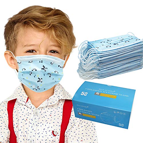 Weekly Top Sale Kids Disposable Face Mask Boys - Flyaudio 50Pcs 3 ply Face Mask for Childrens with Earloops, Breathable Comfortable, Soft on Skin, Perfect Size Mask for Boys & Girls, Blue Panda
