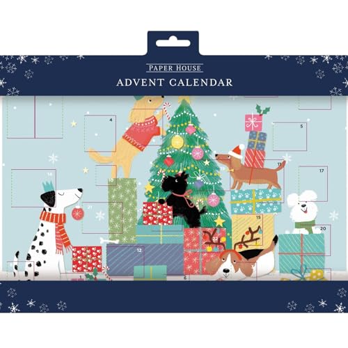 Traditional Picture Advent Calendar Dogs Around Tree Christm