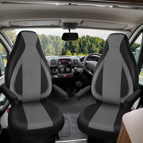 Auto Sitzbezüge für FIAT Ducato Citroen Jumper Peugeot Boxer PossL 2 Win Knaus Adria Carthago Pilote Laika Wohnmobil Schonbezüge Autositzbezüge Schwarz&Grau