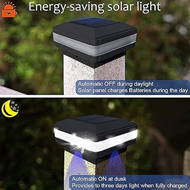 Sumaote Solar Post Cap Light, Outdoor Waterproof LED Solar Post Light Fits 4x4 5x5 6x6 Wooden Posts Fence Lights Platform Garden Patio Deck 6000K White Lighting, Black Shell, 1 Pack