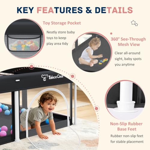 Image of TOREVSIOR Foldable Baby Playpen with Mat, 50 inchx50 inch Collapsible Play Pen for Babies and Toddlers, Indoor & Outdoor Kids Safety Play Pen, Portable Play Yard, Foldable Baby Playpen with 50 Ocean Balls