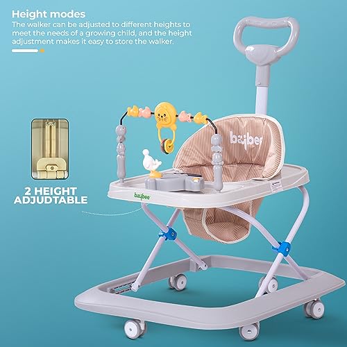 Image of Baybee Nexus Baby Walker for Kids with Parental Push Handle & 2 Height Adjustable, Multi-Function Folding Activity Walker for Baby with Musical Toy Bar | Walker Baby 6-18 Months Boys Girls (Grey)