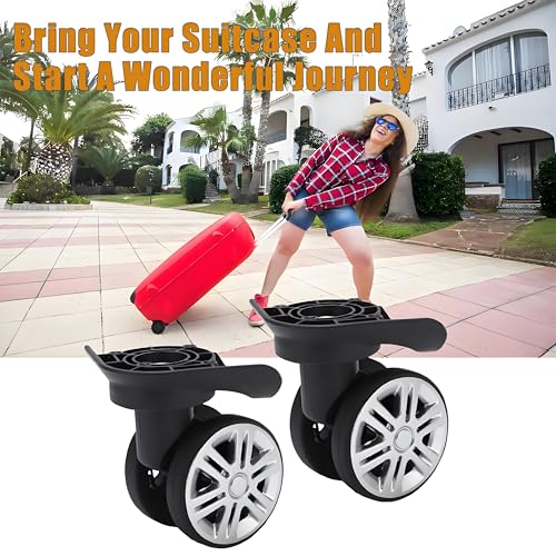 Luggage Suitcase Wheels, 1 Pair Luggage Swivel Wheels Suitcase Swivel Casters Repalcement Mute Double Row Wheels with Multiple Screws (Black, Height 9cm - A19)4