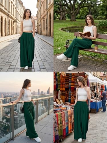 Image of GRECIILOOKS High Waist Polycotton Trousers for Women - Flared Parachute Pants with Side Pockets | Casual Travel Cargo Pants (Available in Plus Size and Value Pack)