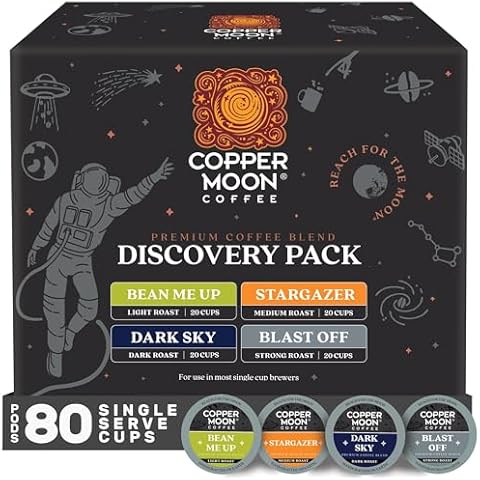 Copper Moon Single Serve Coffee Pods for Keurig K-Cup Brewers, Light, Medium & Dark Roast, Discovery Variety Pack, 80 Count Cover
