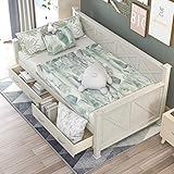 Bellemave Twin Size Daybed with Storage Drawers, Wooden Daybed with X-Shaped Frame, Modern and Rustic Casual Style Daybed (White)