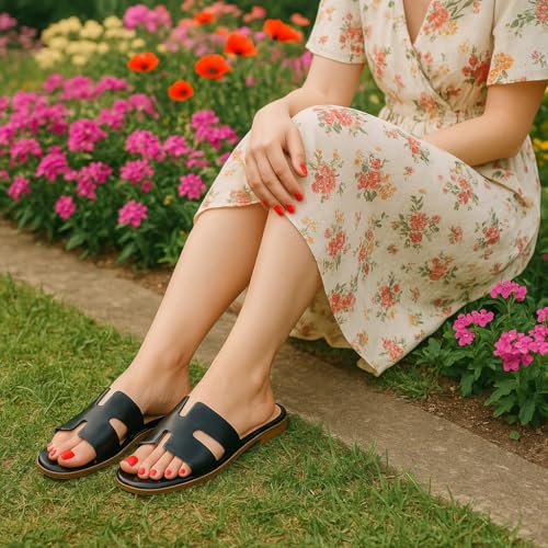 CUSHIONAIRE Women's Voyage Fur Faux Shearling lined slide sandal +Memory Foam, Wide Widths Available3