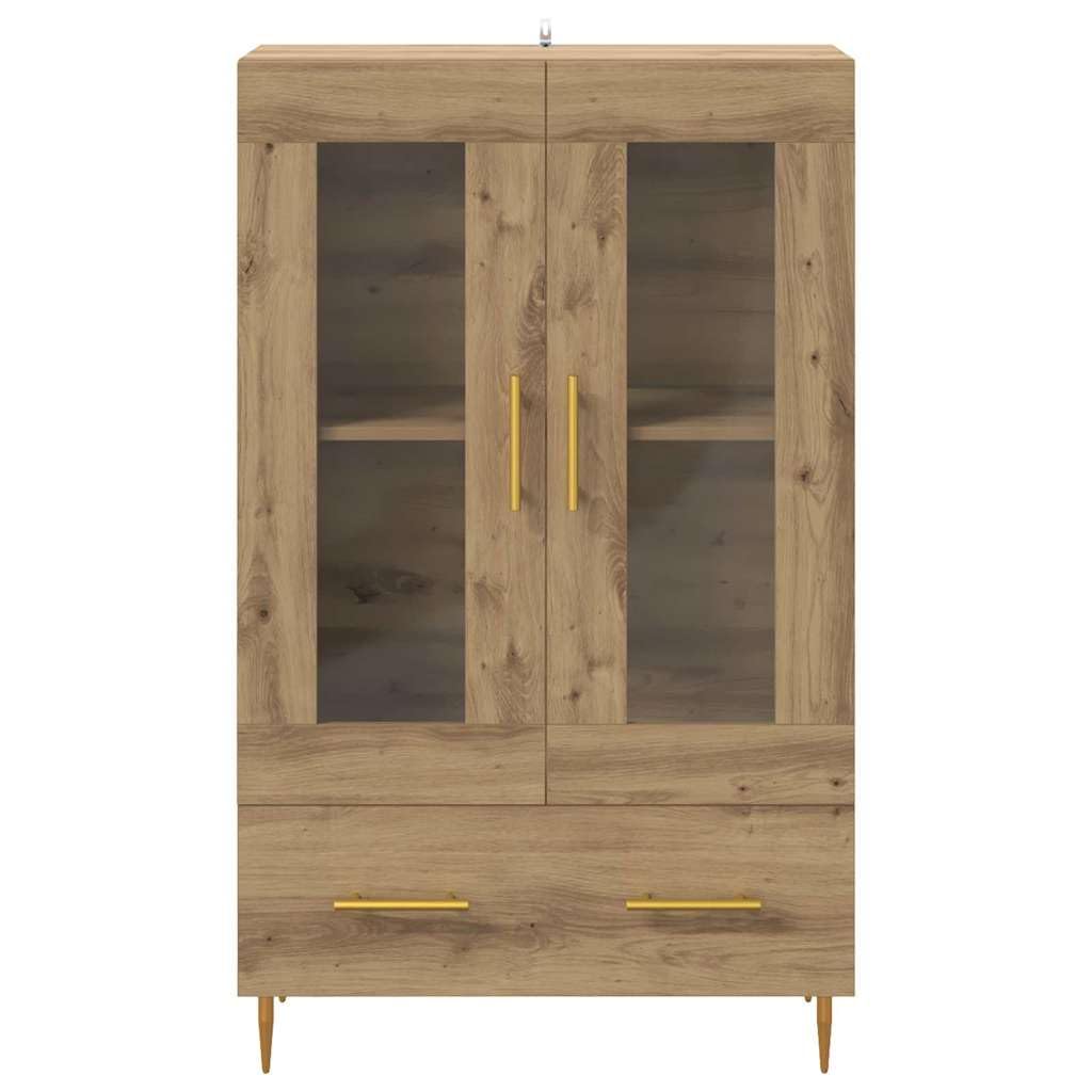 vidaXL Alacena con cajón Roble Artesanal 69,5 x 31 x 115 cm, Aparador Moderno, Armario Rectangular, con Puertas de Vidrio, ¡Organiza tu Sala fácil y con Estilo