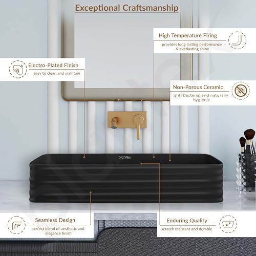 Image of Plantex Wash Basin for Bathroom /Ceramic Basin /Rectangle Table Top Basin /Wash Basin for Home /Restaurant (Charcoal Black - 26 x 15 x 5 Inch)