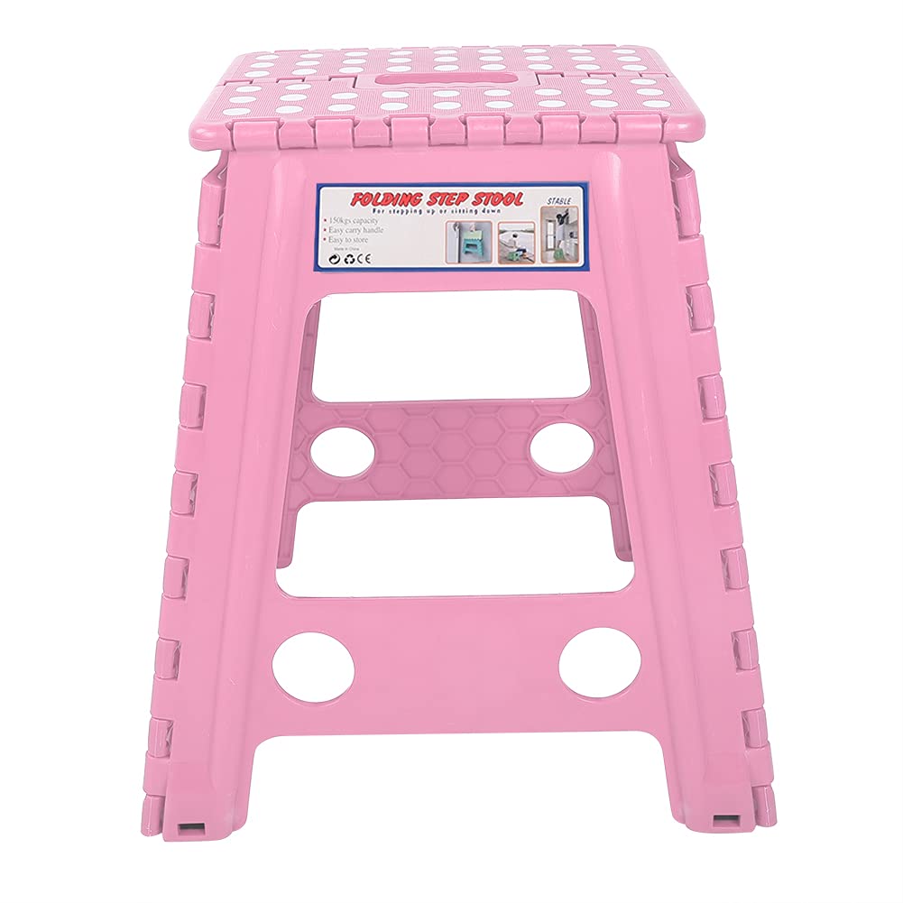 Tissting Foldable Step Stool with Anti Slip, Portable Plastic Dots Design for Adults Indoor Home Use (White dot cherry blossom powder) โ image 1