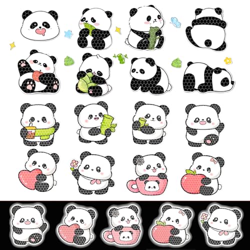 CharmVolax 16PCS Autocollants Réfléchissants Sûrs de Pandas Mignons, Autocollants d'Avertissement Réfléchissants de Visibilité Nocturne Élevée pour la...