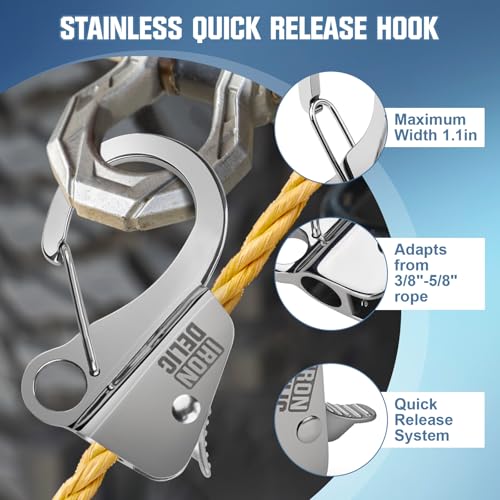 IRONDELIC 2PCS Stainless Steel Boat Anchor Hook, Quick Release Knotless Anchor System for 3/8\'\'- 5/8\'\' Boat Anchor Rope, Fit for Small Boat Pontoon Kayah, Easy to Use, Holds 8500 lbs