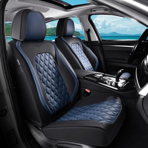 Image of Coverado Universal Car Seat Covers Full Set, Sporty Non-Slip Waterproof Faux Leather Front & Rear Seat Protectors for Trucks SUVs, Mens Automotive Interior - BlackBlue