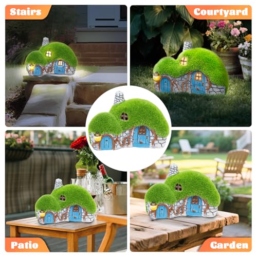 Darkdec Outdoor Figurine Lights Garden House Statue - Outdoor Statues with Solar Lights Garden Cottage Lighting Figurines for Home or Yard Decor
