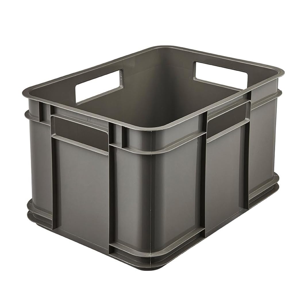 keeeper Contenedor de almacenamiento con asas, Euro-Box M, Plástico Procyclen, 16 l, Bruno Eco Line, Eco-Gris