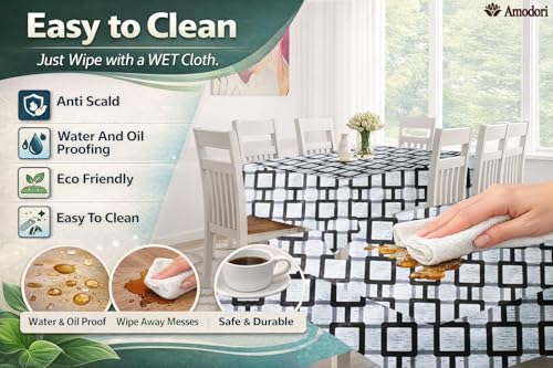 Image of Waterproof Dining Table Cover | PVC Table Protector | Dustproof Spill Proof Cover for Home & Kitchen (geometric-17, 40x60 Inches (4 Seater))