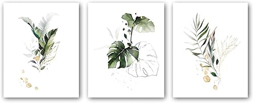 Juego de 3 lienzos para pared diseño de plantas verdes botánicos verdes hojas y lienzos impresión decorativa para tu pared póster para salón y