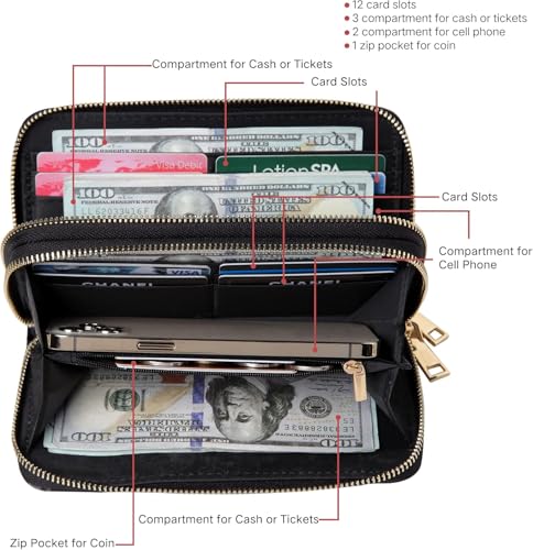Image of Beige Checkered Double Zip Wallet for Women - Large Capacity Classic Plaid Clutch with Smooth Zippers, Travel Card Holder Purse