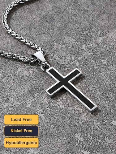 Image of U7 Cross Necklace for Men, Stainless Steel Silver Black Gold Mens Cross Necklace, 22-24 Inches