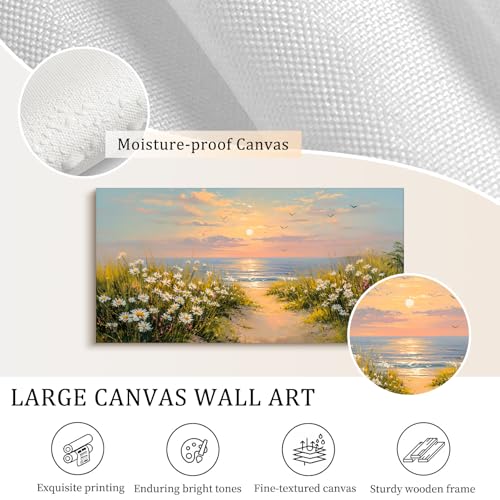 SLYCAY Large Vintage Neutral Wall Art for Living Room, Retro Greige Farmhouse Canvas Prints Paintings, Country Landscape Wildflower Field Wall Decor Pictures Bedroom Bathroom Kitchen 24"X48" by SLYCAY - Image 6